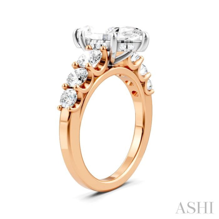 1 1/10 Ctw Marquise Shape Round Cut Diamond Semi-Mount Engagement Ring in 14K Rose and White Gold