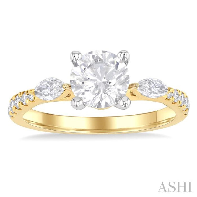 3/8 Ctw Marquise and Round Cut Diamond Semi-Mount Engagement Ring in 14K Yellow and White Gold