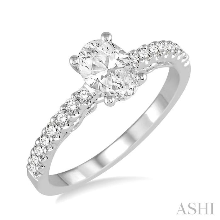 1/4 Ctw Oval Shape Semi-Mount Diamond Engagement Ring in 14K White Gold