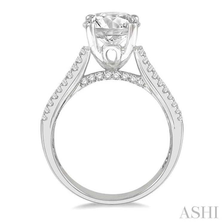 1 5/8 Ctw Wide Shank Baguette and Round Cut Diamond Semi-Mount Engagement Ring in 14K White Gold