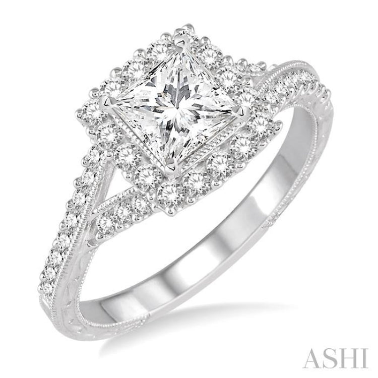 1/2 Ctw Round Diamond Semi-Mount Engagement Ring in 14K White Gold