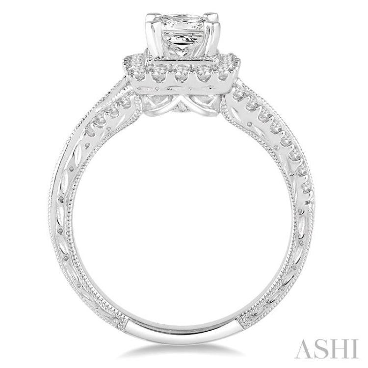 1/2 Ctw Round Diamond Semi-Mount Engagement Ring in 14K White Gold