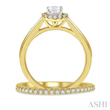 3/8 Ctw Round Cut Diamond Wedding Set With 1/3 Ct Oval Cut Engagement Ring and 1/10 Ct Round Cut Diamond Wedding Band in 14K Yellow and White Gold