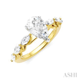 5/8 Ctw Pear Shape Marquise and Round Cut Diamond Semi-Mount Engagement Ring in 14K Yellow and White Gold