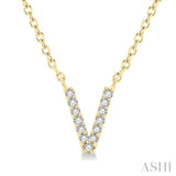 1/20 Ctw Initial 'V' Round Cut Diamond Pendant With Chain in 10K Yellow Gold