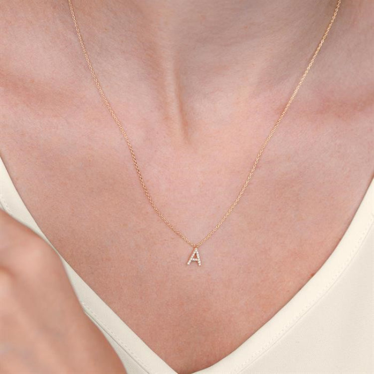 1/20 Ctw Initial 'L' Round Cut Diamond Pendant With Chain in 14K White Gold