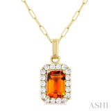 6x4 MM Octagonal Shape Citrine and 1/6 Ctw Round Cut Diamond Halo Semi-Precious Pendant with Chain in 10K Yellow Gold