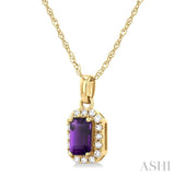 5x3 MM Octagonal Shape Amethyst and 1/20 Ctw Single Cut Diamond Halo Semi-Precious Pendant with Chain in 14K Yellow Gold