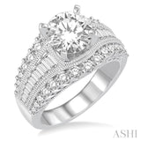1 1/2 Ctw Baguette and Round Cut Diamond Round Shape Semi-Mount Engagement Ring in 14K White Gold