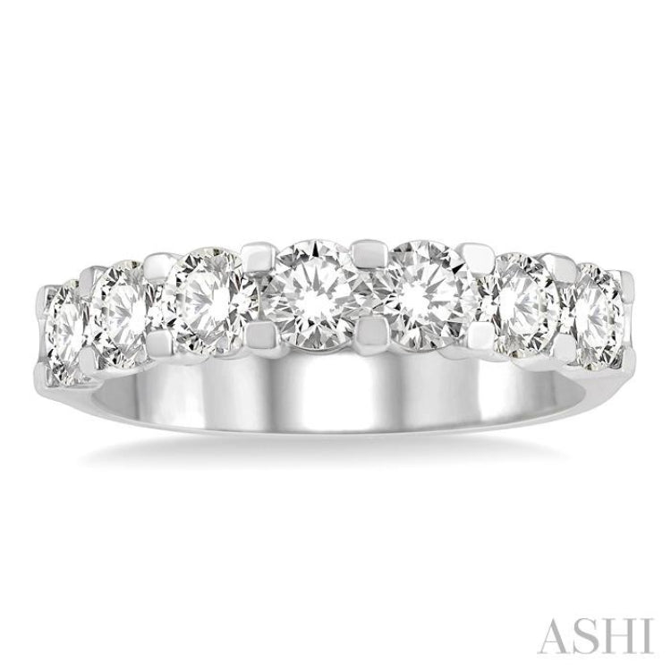 2 Ctw 7 Stone Round Cut Diamond Wedding Band in 14K White Gold