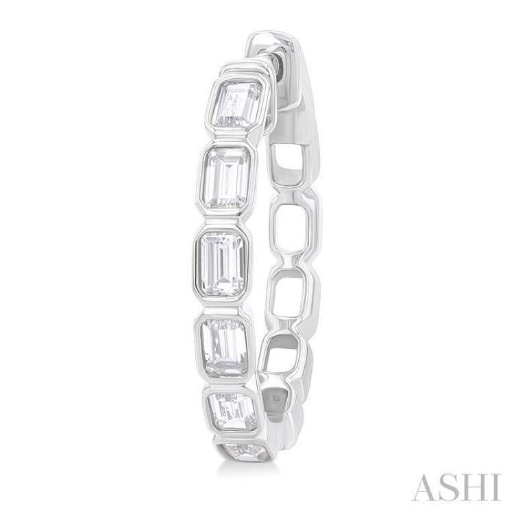 1 1/10 Ctw Bezel Set Emerald Cut Diamond Fashion Hoop Earring in 14K White Gold