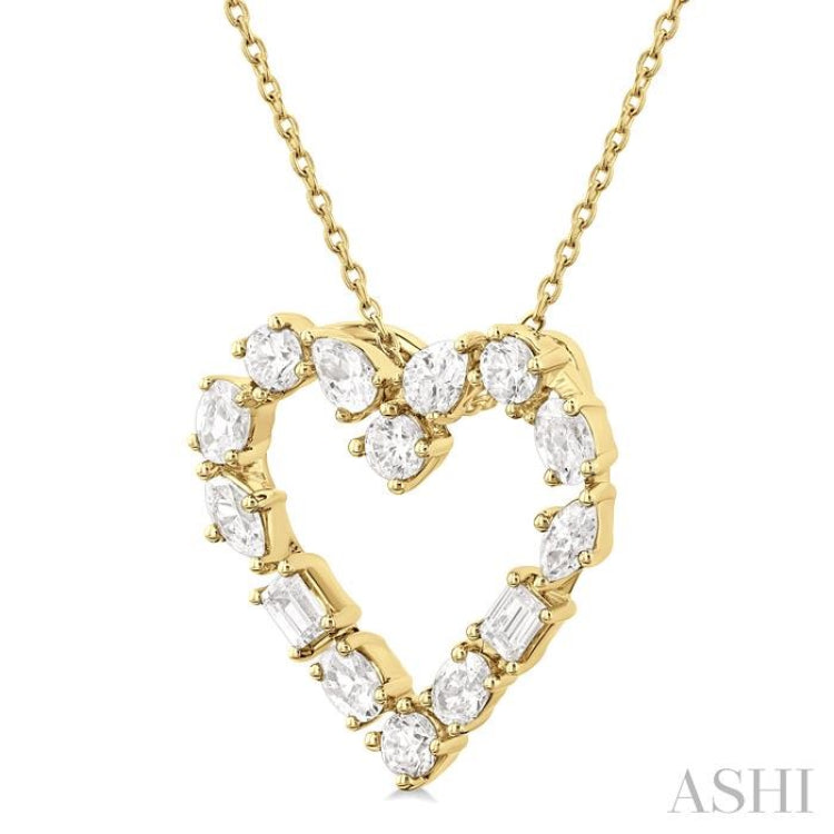 1 Ctw Heart Shape Mixed Diamond Cut Fashion Pendant With Chain in 14K Yellow Gold