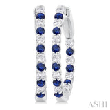 1.8 MM Sapphire and 1/2 Ctw Round Cut Inside-Out Diamond Precious Hoop Earrings in 14K White Gold