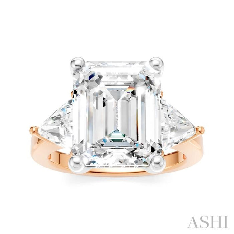 1 1/10 Ctw Emerald Shape Trillion and Round Cut Diamond Semi-Mount Engagement Ring in 14K Rose and White Gold