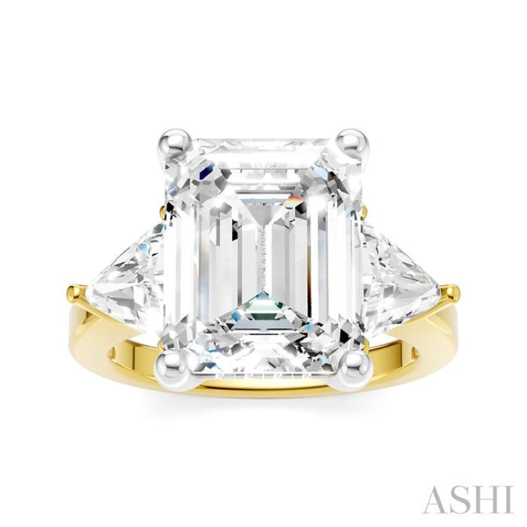 1 1/10 Ctw Emerald Shape Trillion and Round Cut Diamond Semi-Mount Engagement Ring in 14K yellow and White Gold