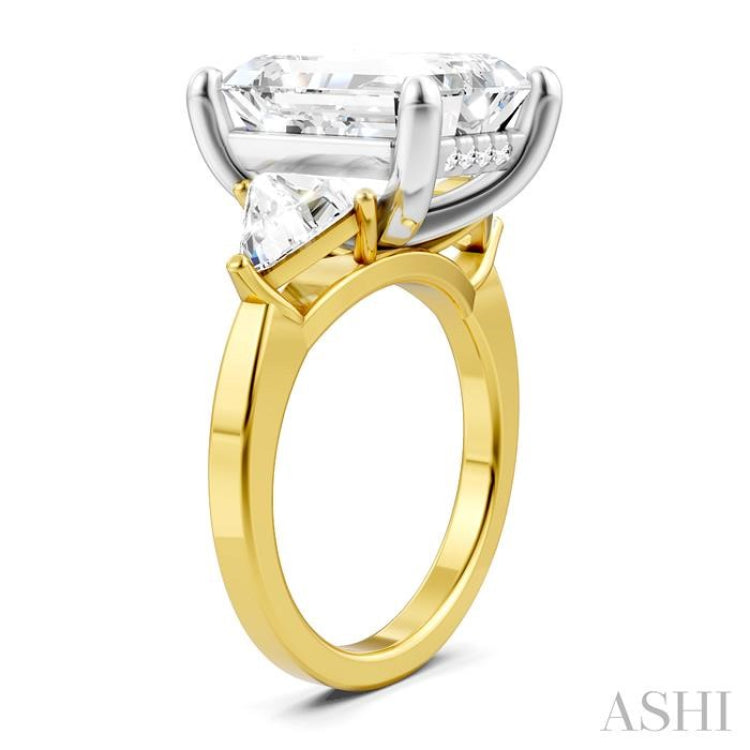 1 1/10 Ctw Emerald Shape Trillion and Round Cut Diamond Semi-Mount Engagement Ring in 14K Yellow and White Gold