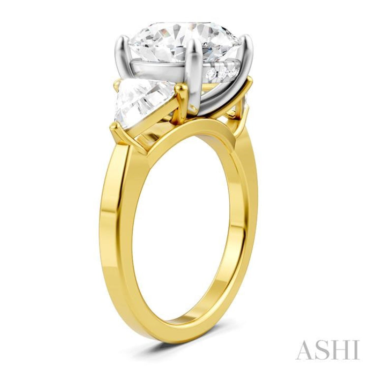 1 1/10 Ctw Circular Shape Trillion and Round Cut Diamond Semi-Mount Engagement Ring in 14K Yellow and White Gold