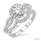 3/4 Ctw Diamond Wedding Set with 5/8 Ctw Round Cut Engagement Ring and 1/6 Ctw Wedding Band in 14K White Gold