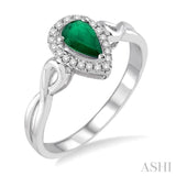 6x4 mm Pear Shape Emerald and 1/10 Ctw Round Cut Diamond Ring in 14K White Gold
