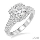 1 Ctw Diamond Engagement Ring with 1/2 Ct Princess Cut Center Stone in 14K White Gold