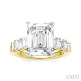 1 1/4 Ctw Emerald Shape Emerald and Round Cut Diamond Semi-Mount Engagement Ring in 14K Yellow and White Gold