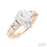 1 1/10 Ctw Pear Shape Round Cut Diamond Semi-Mount Engagement Ring in 14K Rose and White Gold