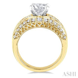 1 1/2 Ctw Baguette and Round Cut Diamond Oval Shape Semi-Mount Engagement Ring in 14K Yellow and White Gold