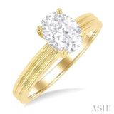 1/20 Ctw Oval Shape Grooved Shank Round Cut Diamond Semi-Mount Engagement Ring in 14K Yellow Gold