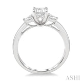 1/2 ctw Octagon Emerald and Pear Cut Diamond Ladies Engagement Ring with 1/3 ct Emerald Cut Center Stone in 14K White Gold