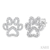 1/20 Ctw Dog Paw Round Cut Diamond Fashion Stud Earrings in Sterling Silver