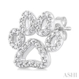 1/20 Ctw Dog Paw Round Cut Diamond Fashion Stud Earrings in Sterling Silver