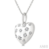 1/10 Ctw Bold Star Engraved Puffed Heart Round Cut Diamond Pendant With Chain in Sterling Silver