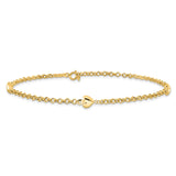 14k Polished Puffed Heart 3-Station 10 inch Anklet