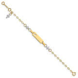 14k Two-tone Polished Textured Cross and Cut-out Heart 18x5mm Plate 4.5 inch Baby/Child ID Bracelet with 1 inch Extender