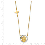 14k and White Rhodium Diamond-cut Angel and Cross 17 inch Necklace