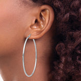 14k White Gold 2x60mm Polished Tube Hoop Earrings