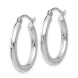 14K White Gold 2.5x20mm Polished Round Tube Hoop Earrings