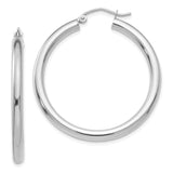 14K White Gold 3x35mm Polished Lightweight Tube Hoop Earrings