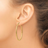 14k 2x45mm Diamond-cut Round Tube Hoop Earrings