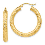 14k 4x30mm Diamond-cut Round Tube Hoop Earrings