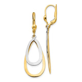 14k Two-tone Teardrop Dangle Leverback Earrings