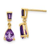 14k Pear/Baguette Amethyst Dangle Post Earrings