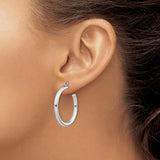 14k White Gold Polished 3x30mm Tube Hoop Earring Jackets