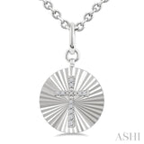 1/10 Ctw Round Fluted Medallion Round Cut Diamond Cross Pendant With Chain in Sterling Silver