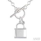 1/10 Ctw Lock & Key Toggle Single Cut Diamond Fashion Necklace in Sterling Silver