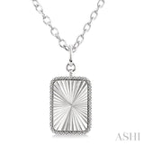 1/10 Ctw Rectangle Fluted Medallion Single Cut Diamond Pendant With Chain in Sterling Silver