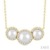5 MM & 4 MM Cultured Pearl and 1/6 Ctw Round Cut Diamond Halo Pendant With Chain in 14K Yellow Gold