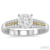 3/8 ctw Round Cut Diamond Lovebright Engagement Ring in 14K White and Yellow Gold