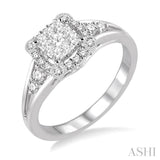 1/2 ctw Square Shape Round Cut Diamond Lovebright Ring in 14K White Gold