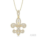 1.00 Ctw Round Cut Diamond Fleur De Lis Diamond Pendant in 14K Yellow Gold with Chain